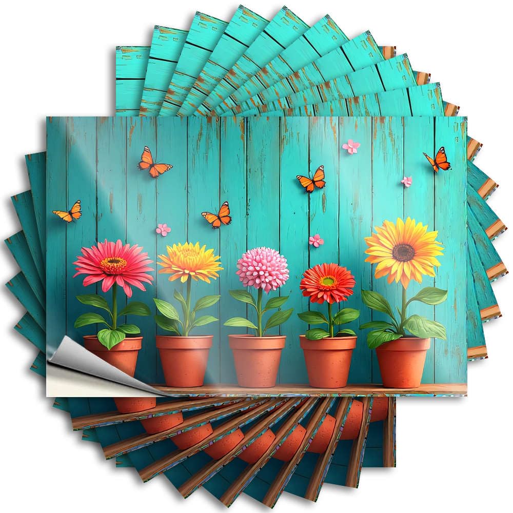 Autumn, Stickers Wall Flowers in Pots with Butterflies Flying Around. | Girls Rv Decor Sets(8X12CM)