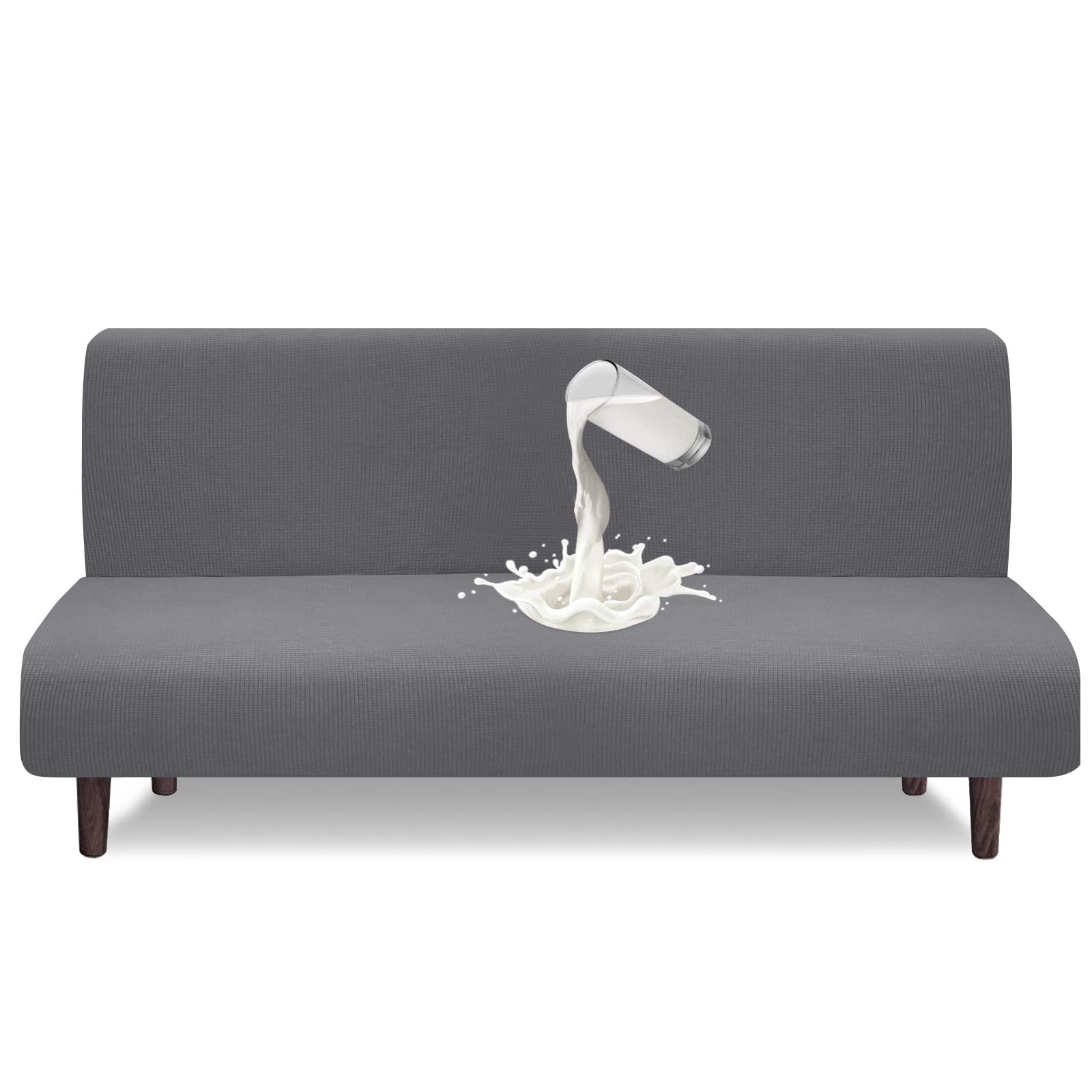 Granbest wasserdichte Armlose Futon Abdeckung, Hoher Stretch Futon Schutz für Faltendes Schlafsofa Anti-Rutsch Sofabezug ohne Armlehne (HellGrau)