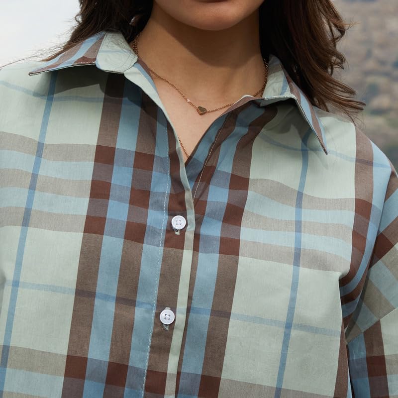 Image of PINACOLADA Women's Solid Oversized Shirt for Casual Wear | Spread Collar | Long Sleeve | Button Closure | Oversized Shirt Crafted with Comfort Fit for Everyday Wear