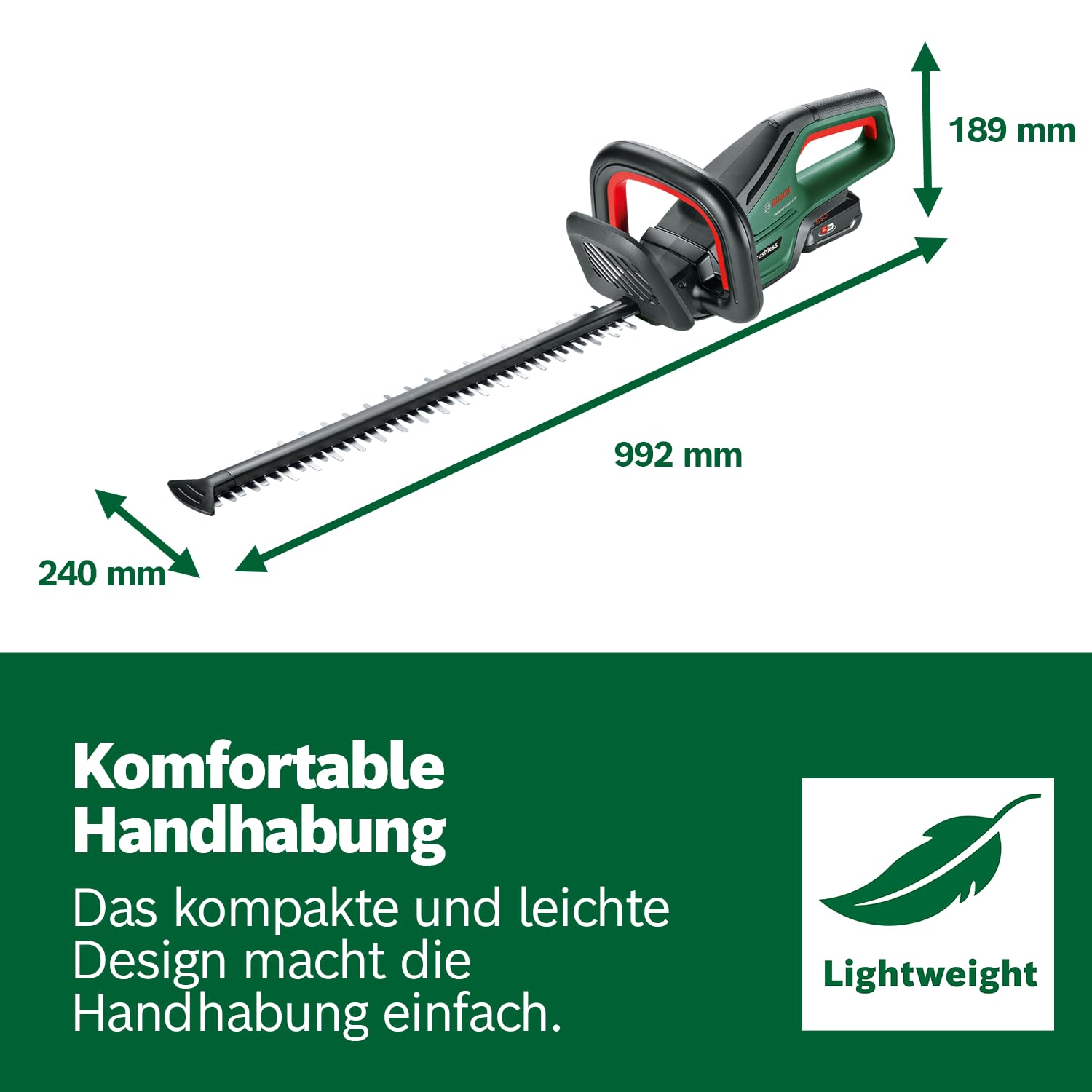 Bosch Akku-Heckenschere UniversalHedgeCut 18V-50 (ohne Akku, 18-Volt-System, Messerlänge 50 cm, im Karton)