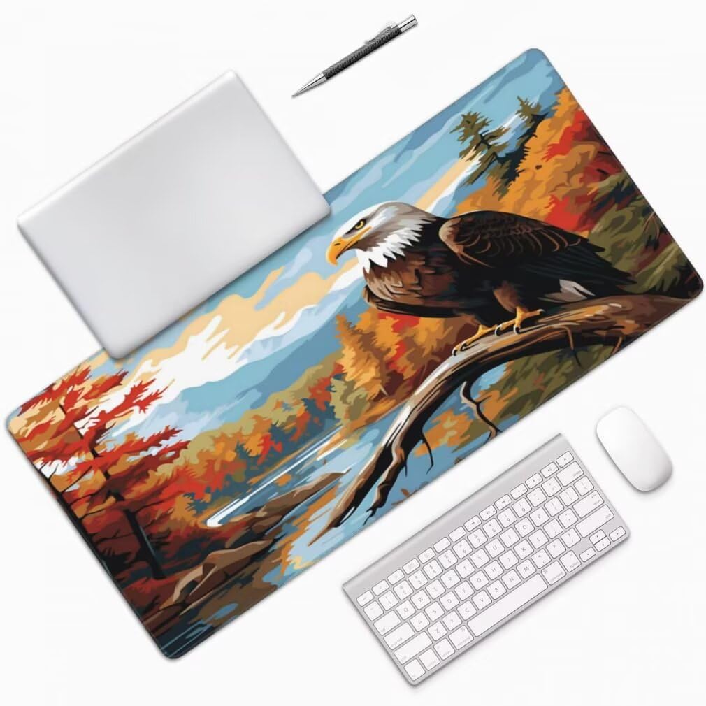Tappetino Mouse XXL 1000x500mm Aquila Grande Mouse Pad, Tappetino Scrivania con Bordi Cuciti, Grande Mousepad Gaming con Base Antiscivolo per Giocatori, Ufficio e Casa (Fiume Nella Foresta) -MP1544
