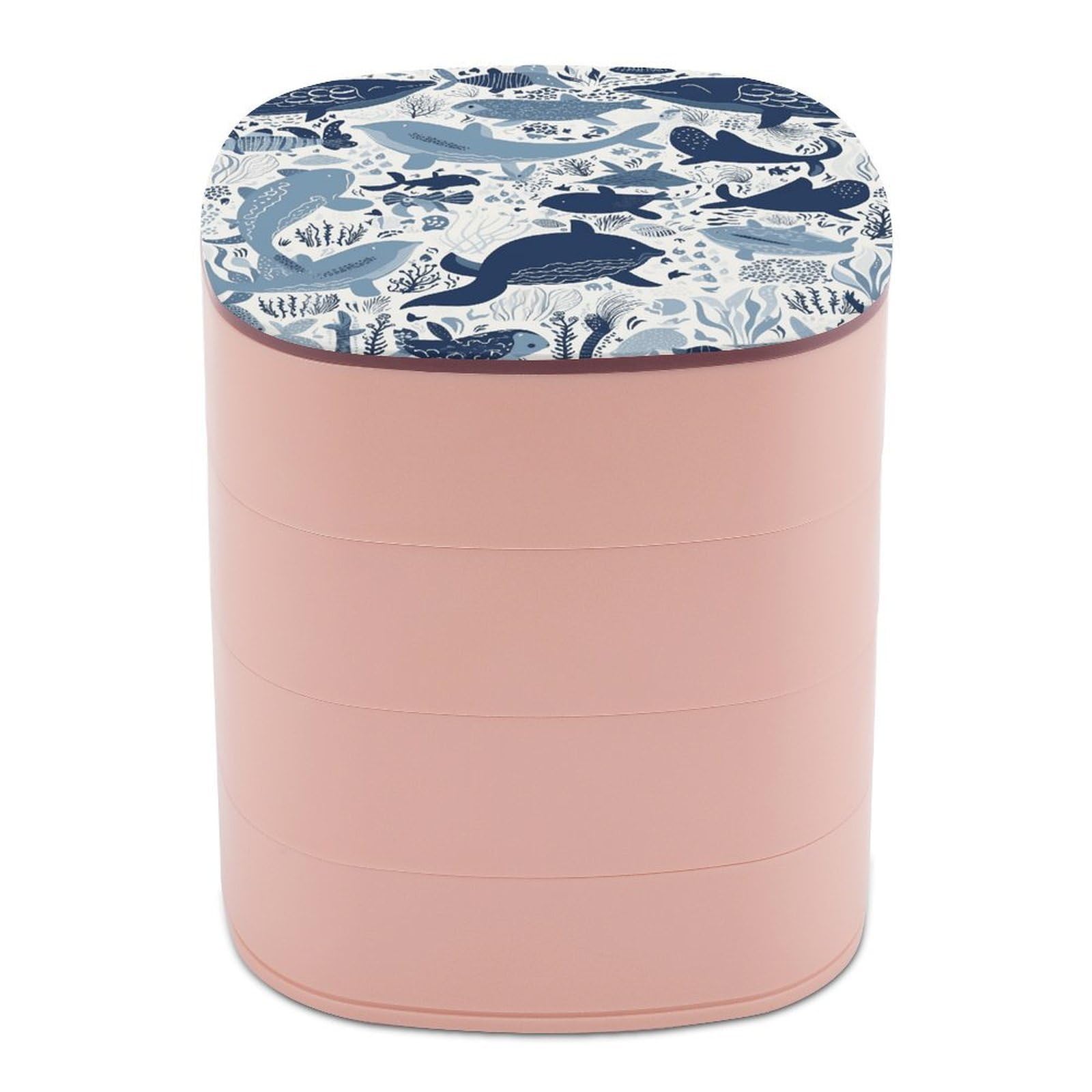 LZQPOEAS Turtle Octopus Pattern Ocean Theme Jewelry Organizer Small Jewelry Storage Box Earring Holder for Women 4-Layer Rotating Travel Jewelry Tray Case with Lid for Bracelets Rings Gift