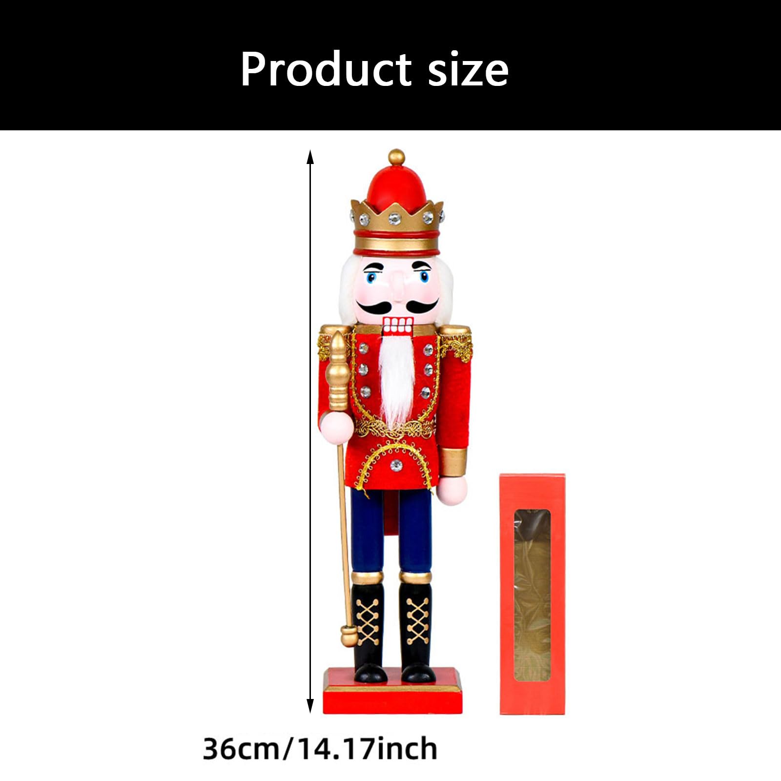 36 cm große Nussknacker-Figur aus Holz, Motiv: König mit königlichen Zeptern, Weihnachtsfigur, Sammlerstück, Dekoration für Zuhause, Tischregal, Dekoration