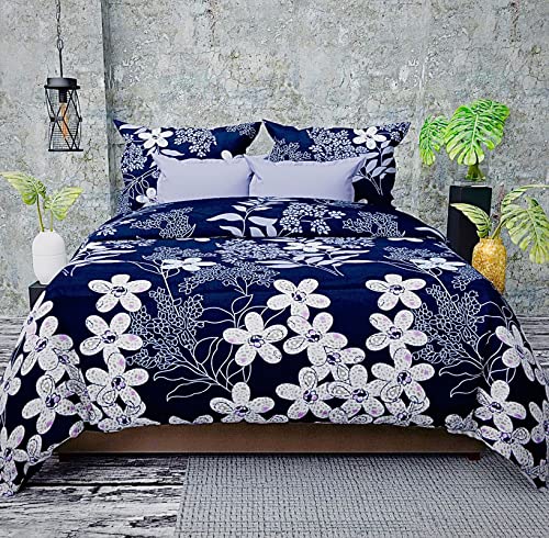 NEW LEAF 2nd Gen 220 GSM Microfiber Reversible Quilted Printed Super Soft and Cozy Winter and AC Comforter/Blanket/Quilt/Duvets for King Size/Double Bed Size (230X250 cm, White and Blue)