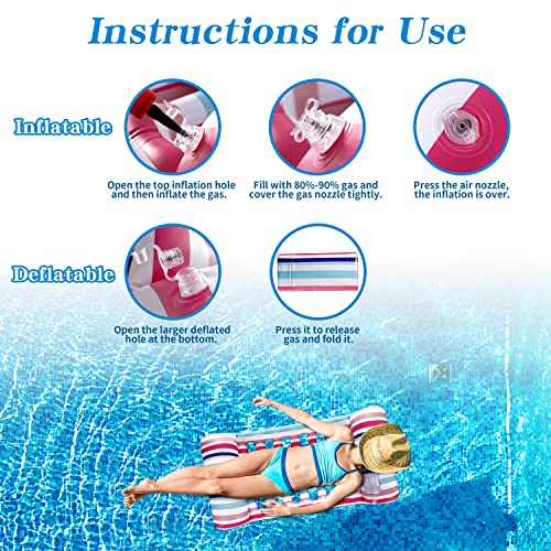 Pool Floats - 2 Pack Pool Floats Rafts, Inflatable Pool Floats for Adult, 4-in-1 Floats for Swimming, Swimming Floating Bed Hammock, Non-Stick PVC Pool Floats, 45\" x 27\" - Thumbnail 7