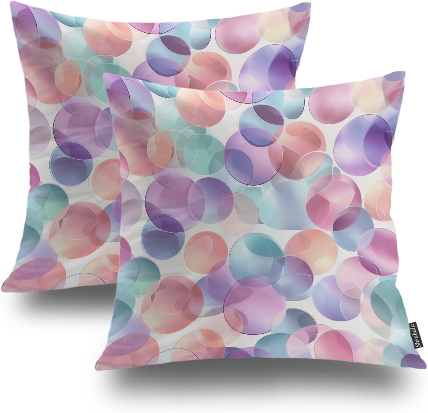 Shrahala Dreamy Pastel Aesthetic Decorative Throw Pillow Cover, Translucent Circles Airy Square Pillowcase Blended Double-Sided No Inserts for Bedroom Living Room Set of 2 (20 x 20 in)