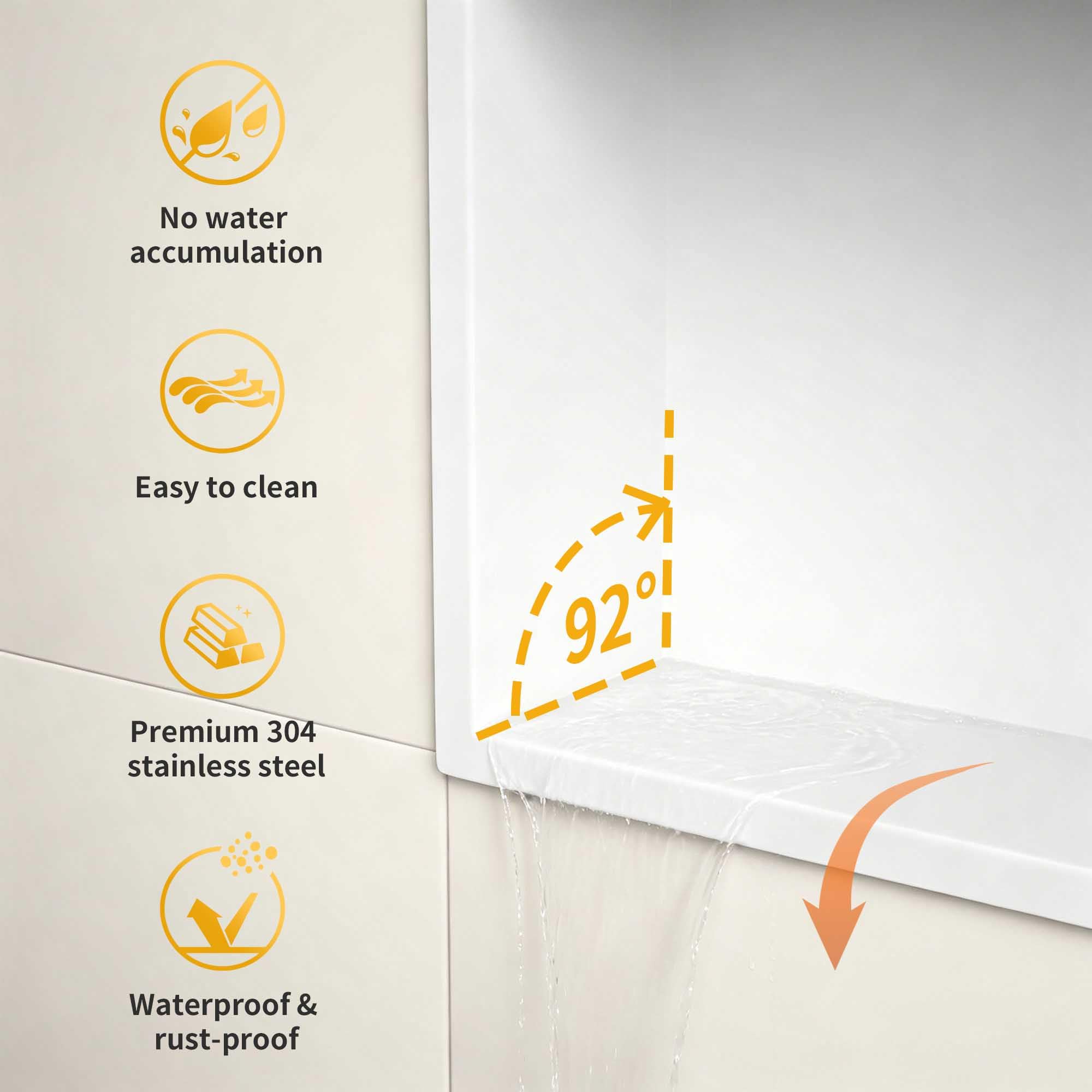 Nische per Doccia in Acciaio Inox 600mm X 300mm Bianca con Luce a LED Impermeabile Nessuna Piastrella Necessaria Nische da Parete per Stoccaggio del Bagno Sopra l'Installazione Montata a