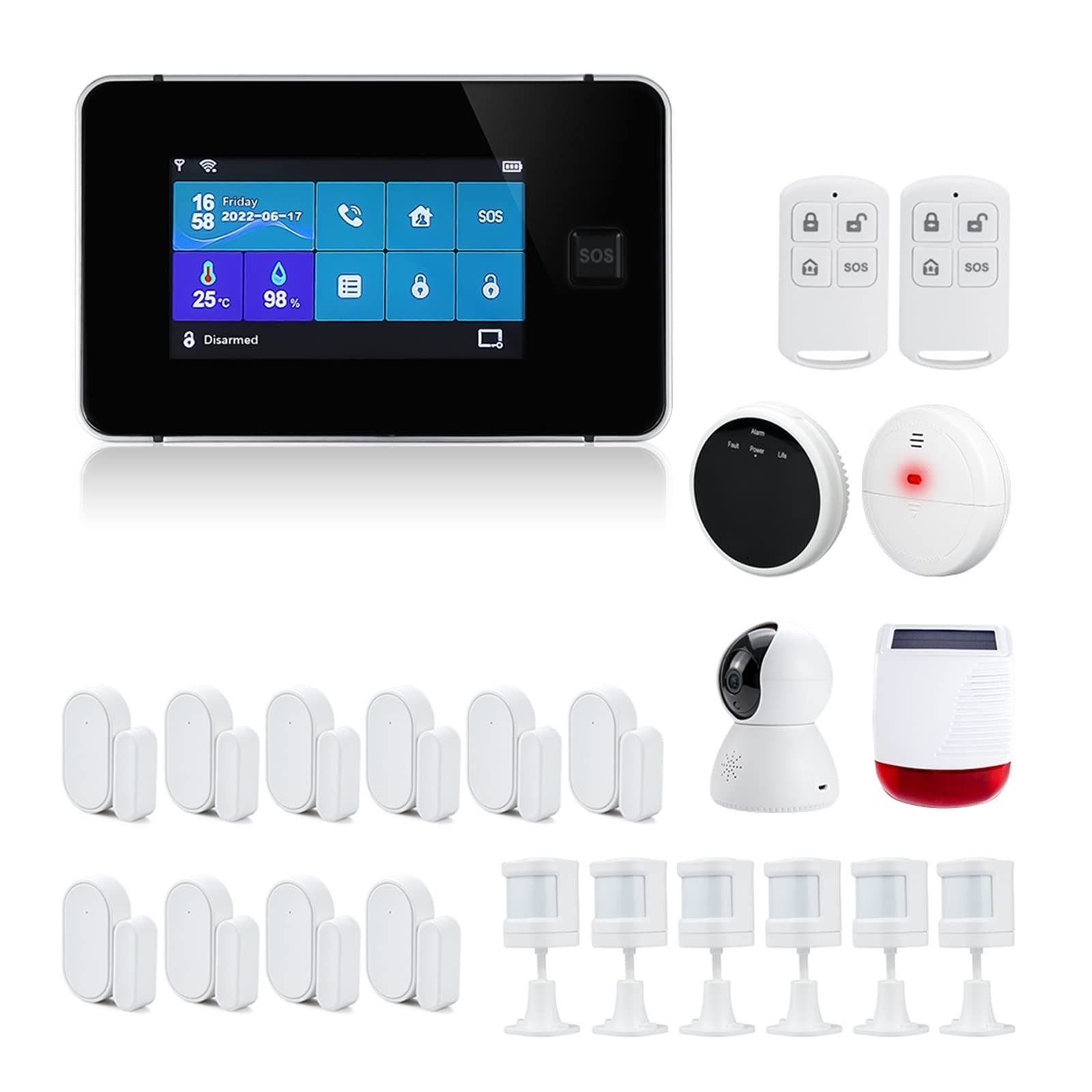 Kit Alarma Casa, Wifi GSM Sistema de alarma inalámbrica de Tuya for Smart Life Home Security Security House Detector de incendios Sensor de movimiento de puertas(Set H)