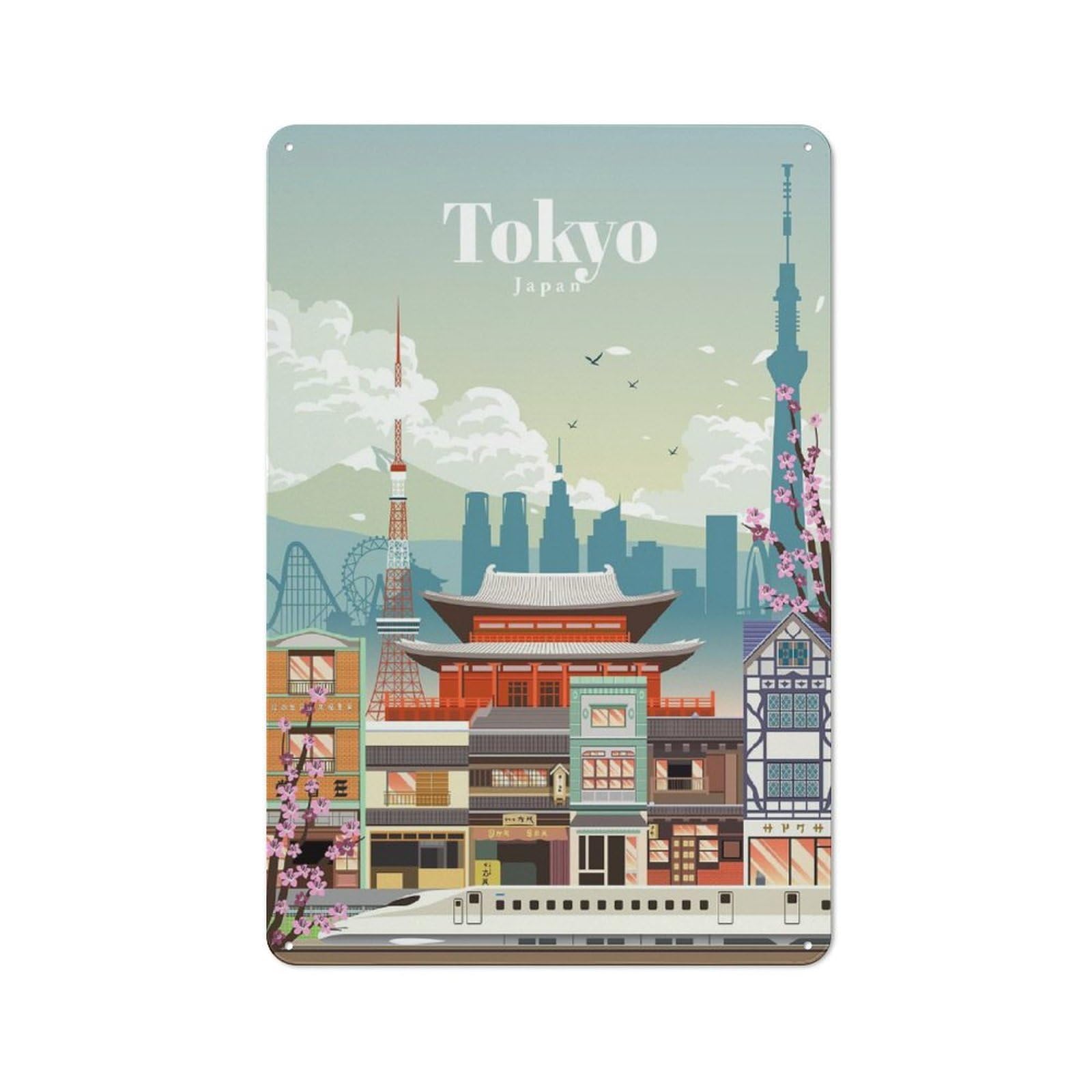 Junmoney Visiting Tokyo Tin Wall Plaque 30X20cm With For Kitchen Or Home Bar, A Christmas Gift For People Styling Kitchen And Home Bar
