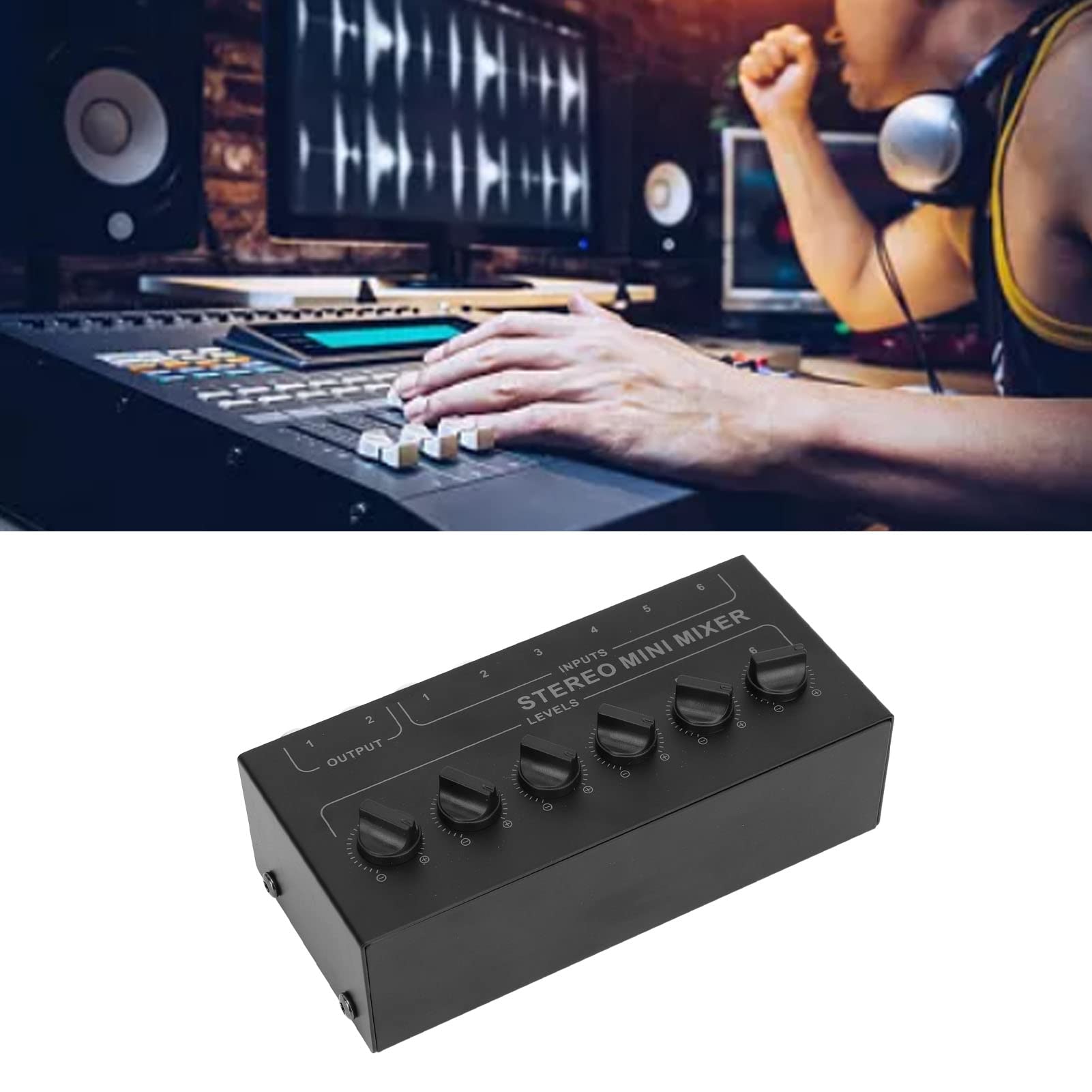Mixer Audio Portatile 6 Canali con Controllo Volume per Registrazione Streaming Gaming Microfono USB per Live e Podcast