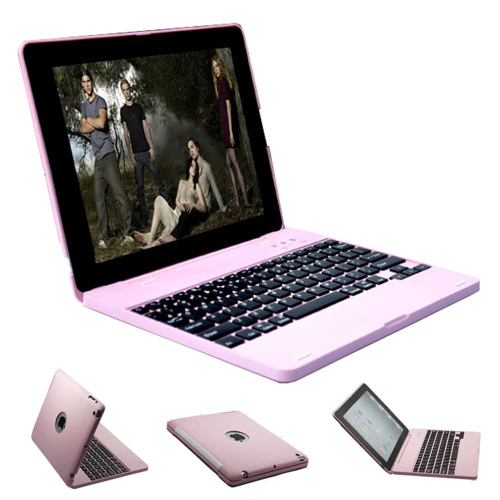 FlyStone 3 in 1 Case-notebook Case & Bluetooth Keyboard Case & 4000mah Power Bank for Apple iPad 4 / iPad with Retina display (PINK)