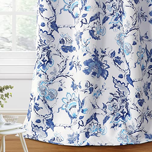 H.VERSAILTEX Blackout Curtains 96 Inch Length 2 Panels Set Floral Print Curtain Drapes for Living Room Thermal Insulated Grommet Window Curtains for Bedroom - Traditional Floral in Blue and