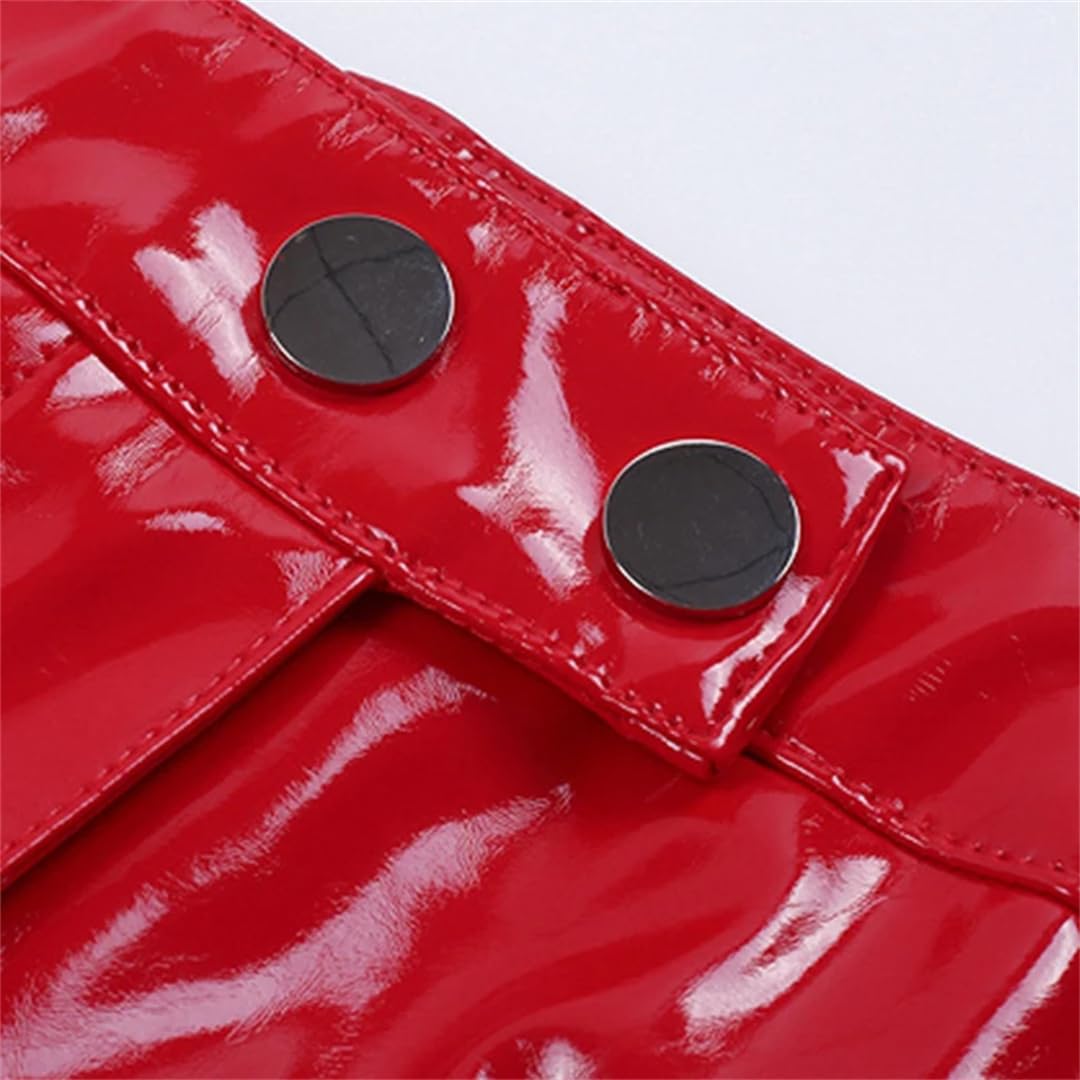 Minifalda corta de cuero para mujer, cintura alta, con cremallera, delgada, acampanada, de poliuretano, para discoteca
