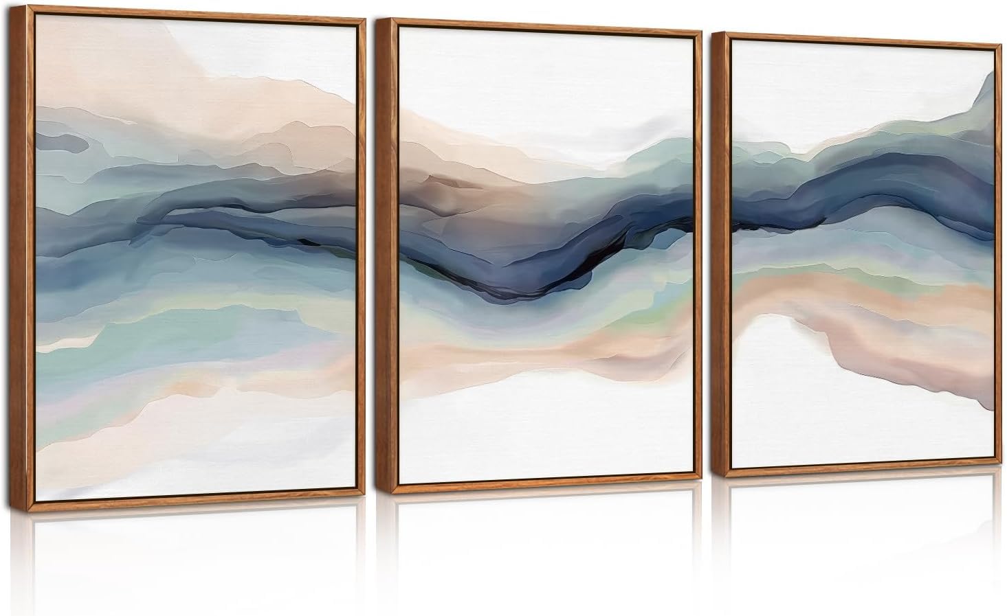 HPNIUB Moderne Welle Gerahmte Wandkunst, Abstrakte Aquarell-Linien Leinwand-Wanddekoration, Natürliche Landschafts-Wandmalerei, Türkis-Orange Kunstdruck für Wohnzimmer, Schlafzimmer 30x40 cm