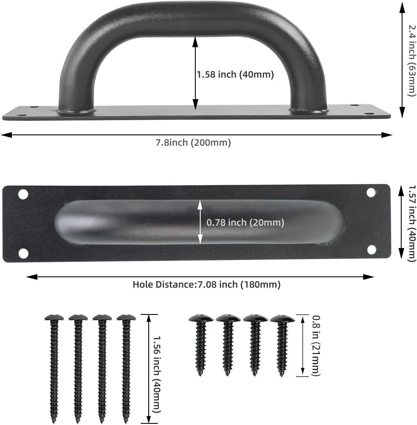 2 Pack 8 Inch Heavy Duty Steel Barn Door Handles Black, Metal Power Coated Modern Gate Handle, Outdoor Fence Garden Patio, Interior Closet Cabinets Door Pulls