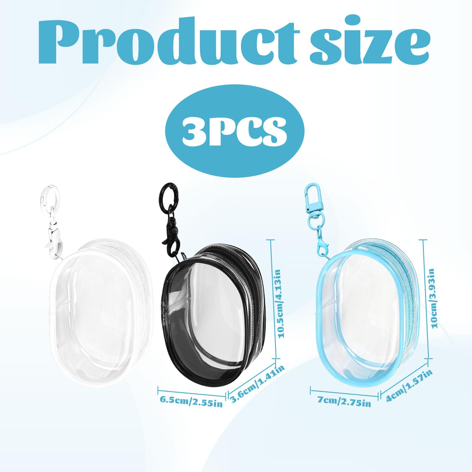 3Pcs Clear Pouches with Keychain Mini Makeup Bag Clear Makeup Bag Waterproof Key Pouch Cle ar Travel Toiletries Bag Small Makeup Pouch for Women Lipstick Card Cable(Black,White,Blue) - Image 2