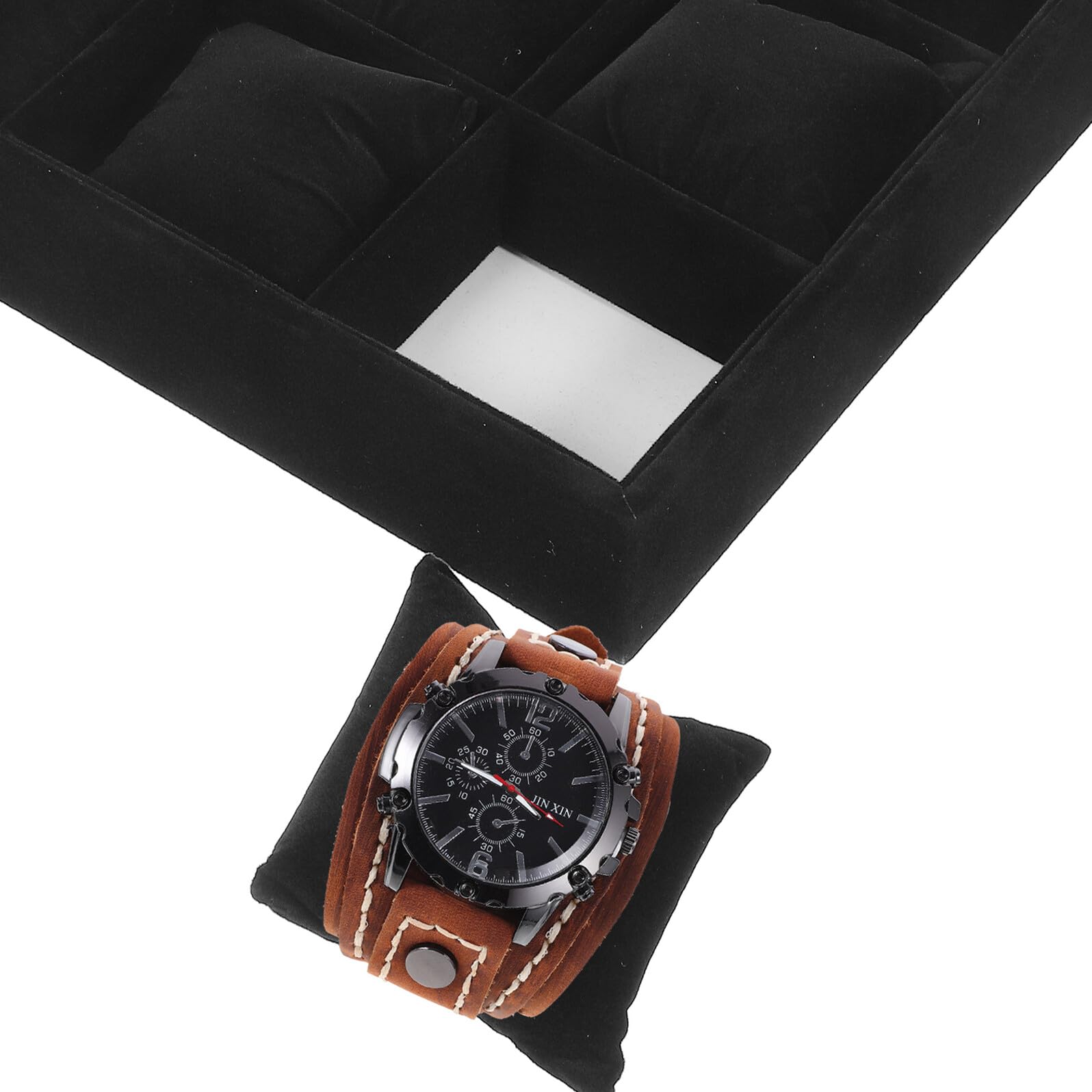 TOYANDONA Uhrenablage mit 12 Fächern aus Schwarzem Samt Armband Organizer mit Kleiner Kissen Multifunktionale Schmuck Präsentationsschale für Uhren und Armreifen