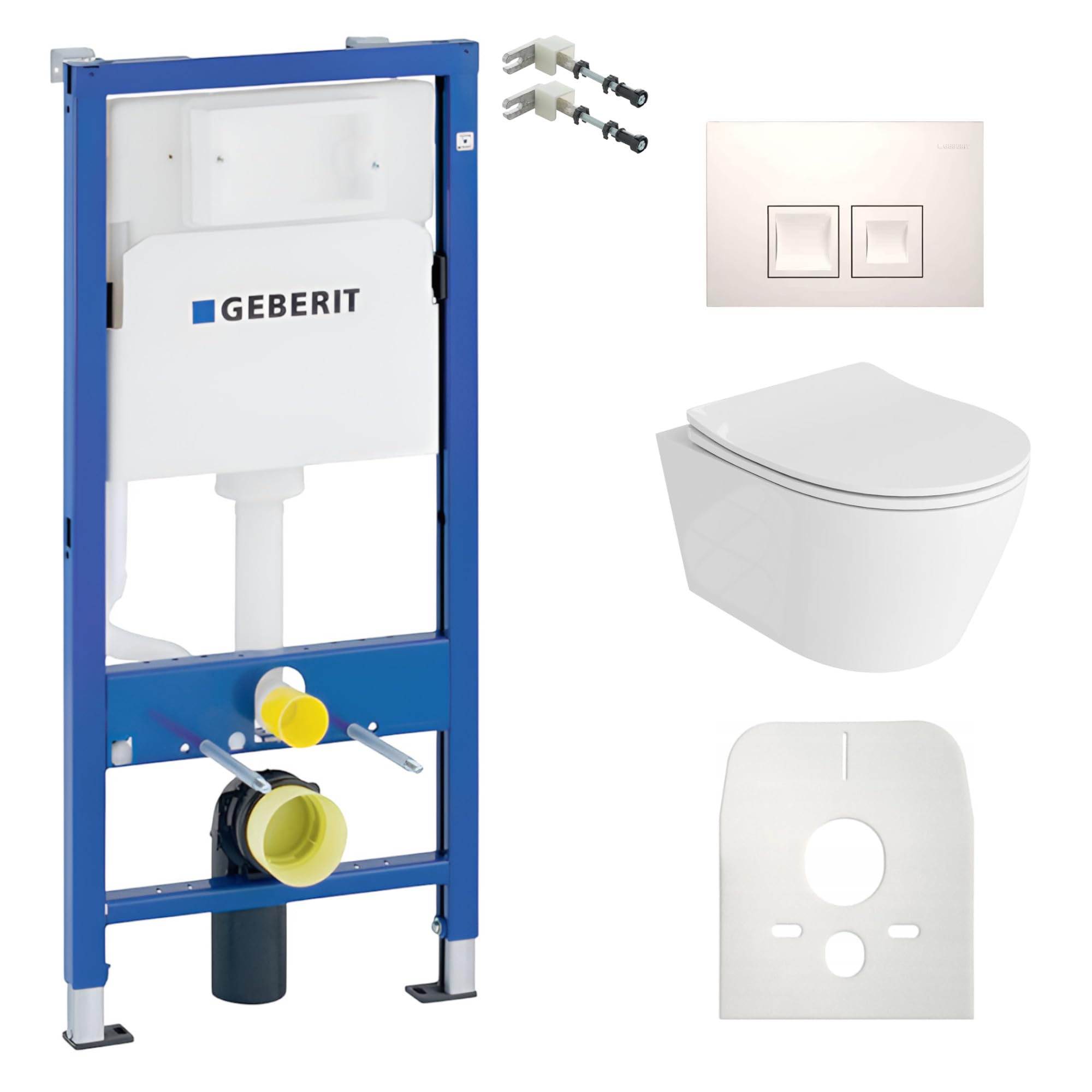Lavita Duofix Basic Elemento de pared+Inodoro de descarga profunda Praia Blanco Sin reborde+Asiento de inodoro+Panel de control Botón blanco Juego completo Cisterna empotrada Juego completo WC
