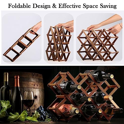 Wooden Wine Rack, Foldable Wine Storage Organizer 10 Slot Foldable Wine Rack Table Free Standing Bottle Racks Foldable Wine Shelves for Home Kitchen Bar Cabinets - Image 6