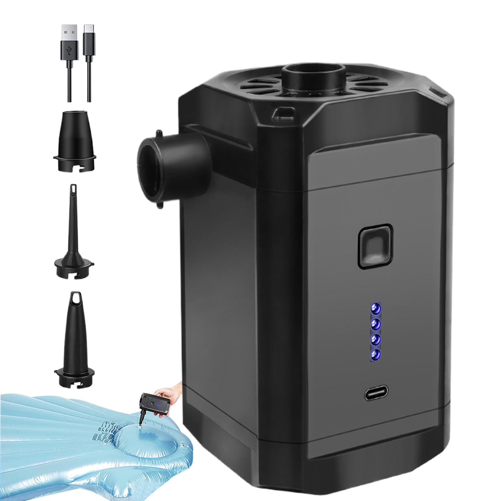 Air Pump pontony, podkładka do spania w podróży pompka powietrzna, 5,2 x 2,99, kompaktowe urządzenie do inflacji elektrycznej, nadmuchiwana mata do pływania na basenie, zabawki wodne i maty do