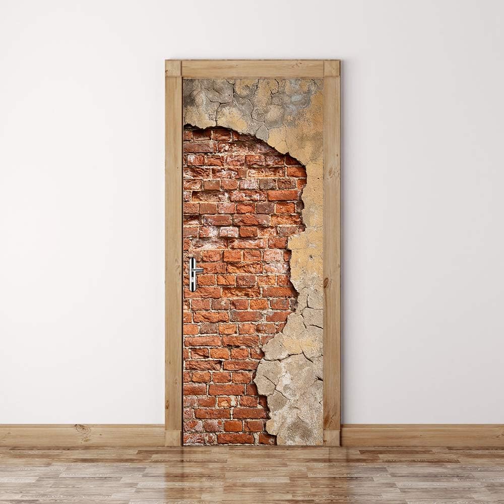 Modern Art Brick 3D Door Sticker, Peel and Stick Vinyl Door Mural Decals for Home Decor, 32.3x78.7(82x200cm), 2 Pcs Set