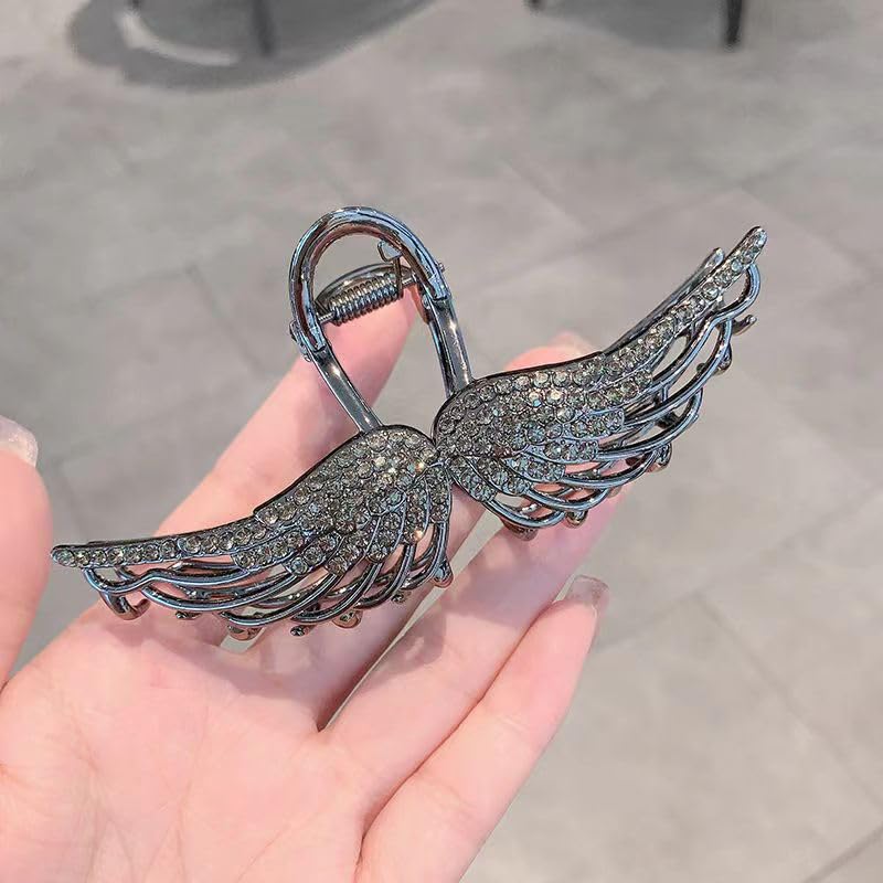 Miniatura 3 de BeeGift Pinza para el cabello, cristal negro, metal, pinza para el pelo para mujeres con cabello más delgado, grueso, sujeción fuerte, accesorio de