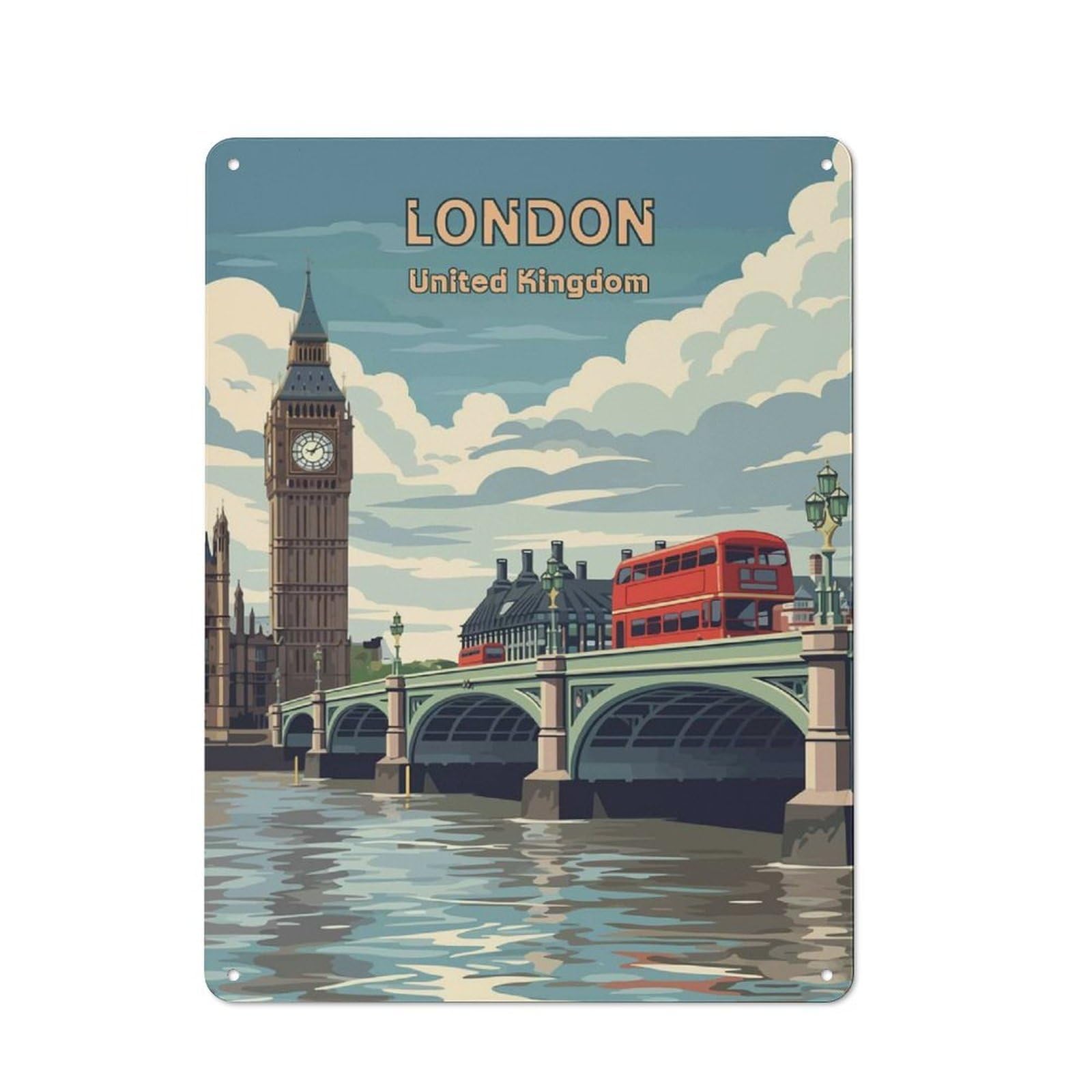 Junmoney London Travel Vintage Tin Sign 40X30cm, Old Fashioned Nostalgic Wall Art For Bedroom, Office, Home Bar Or Dining Room