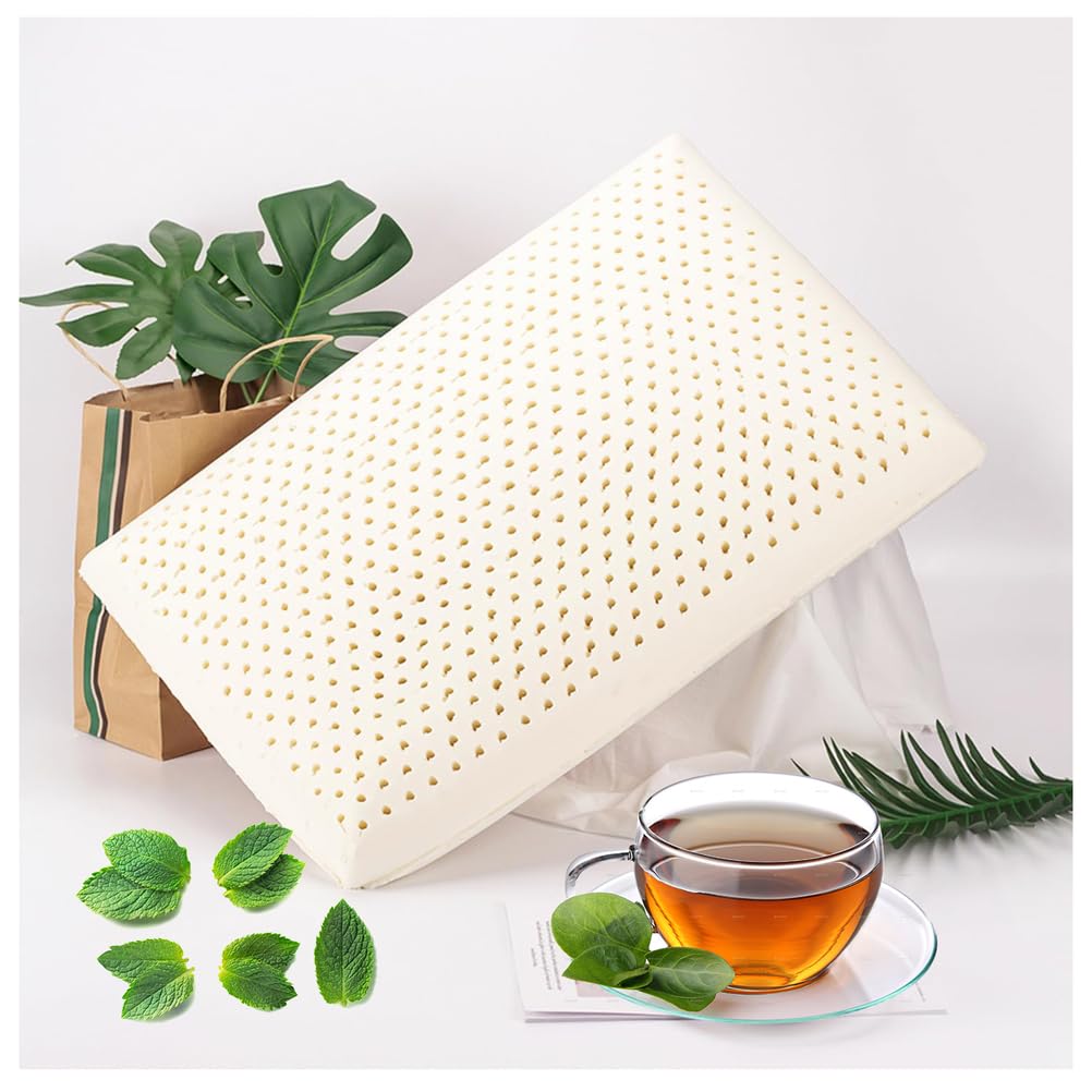Almohada de látex natural para adultos, almohada de dormir para dormir de lado, de espalda y boca abajo, extra suave con funda de algodón transpirable extraíble