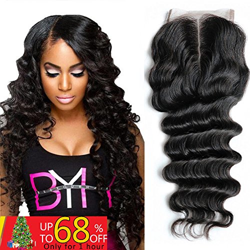 QTHAIR 10A 4x4 Middle Part Lace Closure Peruvian Virgin Hair Loose Deep Wave 18Inch 130 Density Top Quality Peruvian Virgin Hair Deep Wave Lace Closure
