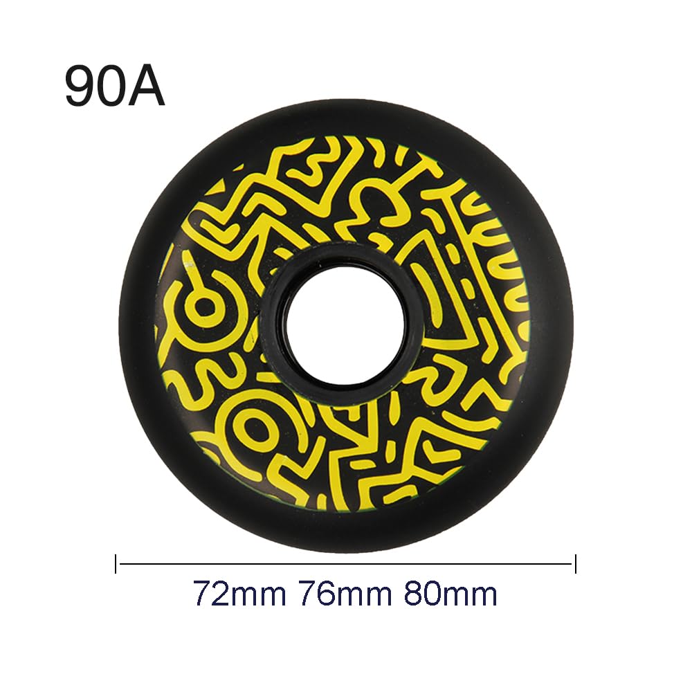 Genérico Ruedas de Repuesto para Patines en Línea Exterior Interior Ruedas de PU de Alto Rebote, Dureza 90A, Diseño Negro Y Amarillo, Paquete de 8 (72 mm, 76 mm Y 80 mm)