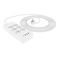 Amazon Basics Rettangolare Dispositivo di protezione da sovratensione a 6 porte, 1 USB-C (20 W), 3 USB-A (12 W), 1050 J, cavo intrecciato da 1,5 m, Bianco