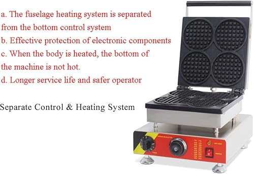 Miniatura 4 de Máquina eléctrica de gofres de forma redonda comercial, 4 piezas, máquina de gofres belga antiadherente, máquina de gofres panadero (forma redonda)