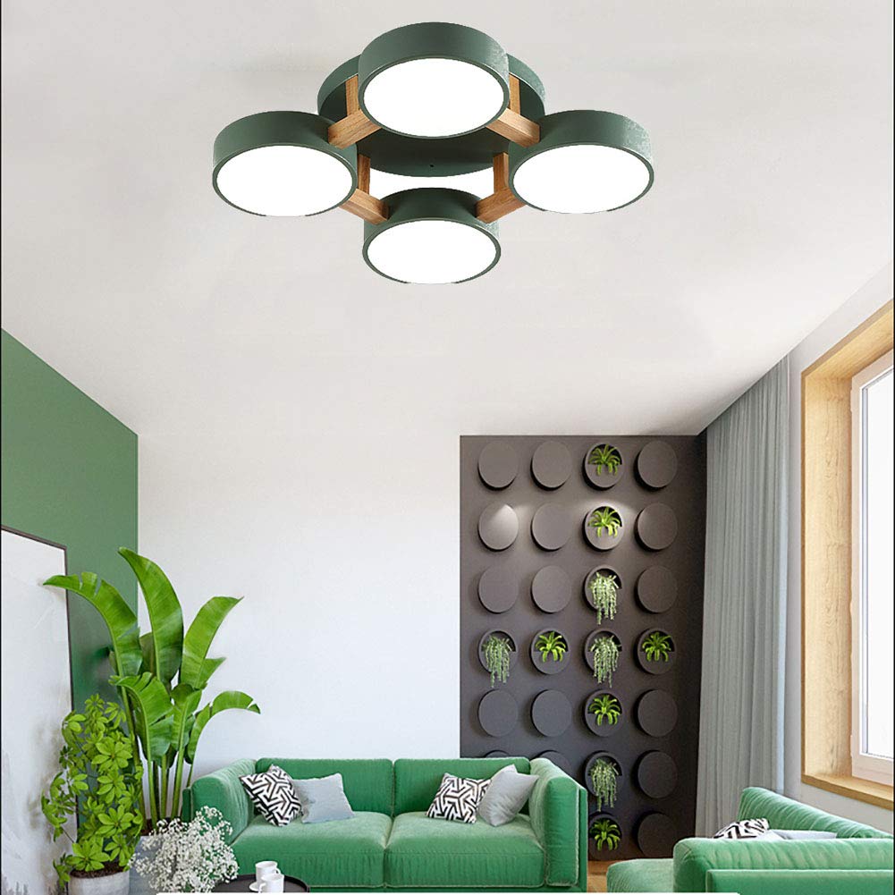 Moderno 4-luces Led Plafón Adorno Redondo Metal Base Regulable Lámpara De Techo Blanco Acrílico Sombra Semi Flush Lámpara De Techo Para Salón Fogón-Luz tricolor verde 50 * 50 * 13cm