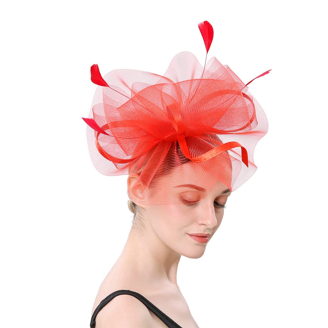 Lmtossey Cappello da donna Fascinators da sposa Accessori per capelli Cappelli a rete da festa Cappelli da sposa in piuma Copricapo da sposa