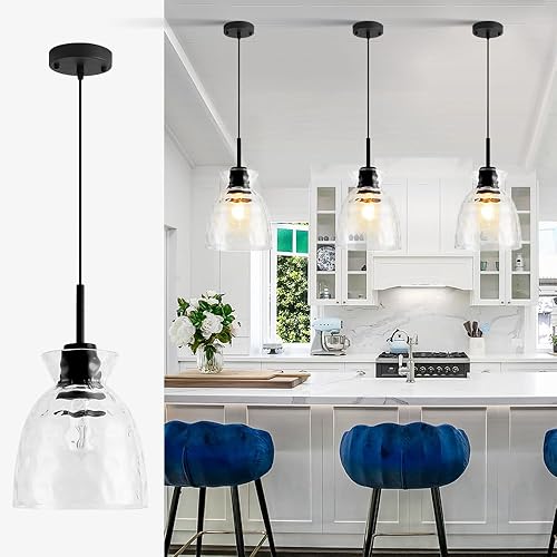 Miniatura 7 de IMPIOIO Lager - Lámpara colgante de cristal moderna, con cable ajustable de cristal martillado, para cocina, isla, comedor, fregadero, pasillo,