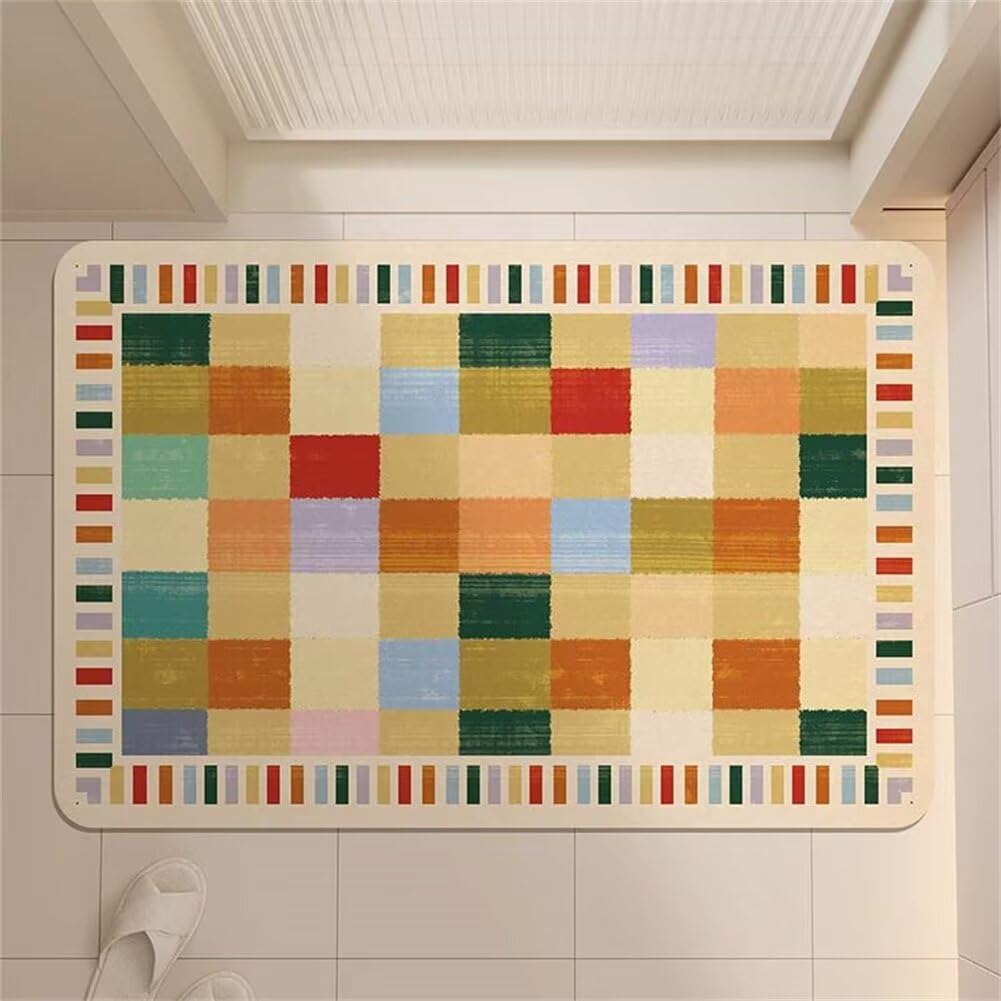 Badezimmerteppich Super Absorbierender Badematte Rutschfest Badvorleger Waschbar Dünn Schnell Trocknend Badteppich 80x150cm Duschvorleger für WC Badematten Fußmatte, Badezimmer Teppich Retro 6-920