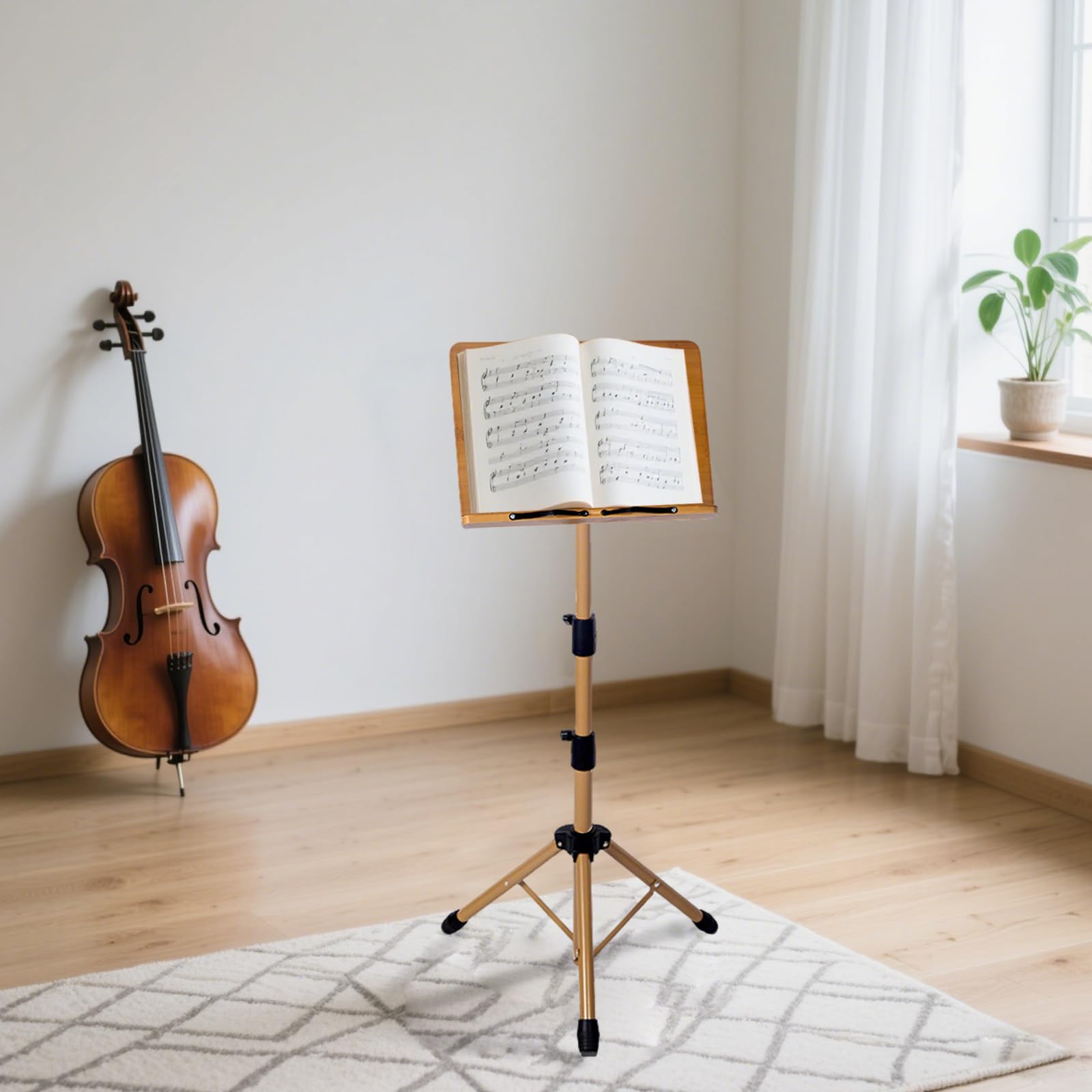 Notenständer – Tragbarer Notenständer mit Tragetasche, verstellbarer Schreibtisch-Bücherständer aus Holz & Metall, Podium-Lekterpult-Halter für Gitarre, Ukulele, Violinenspieler