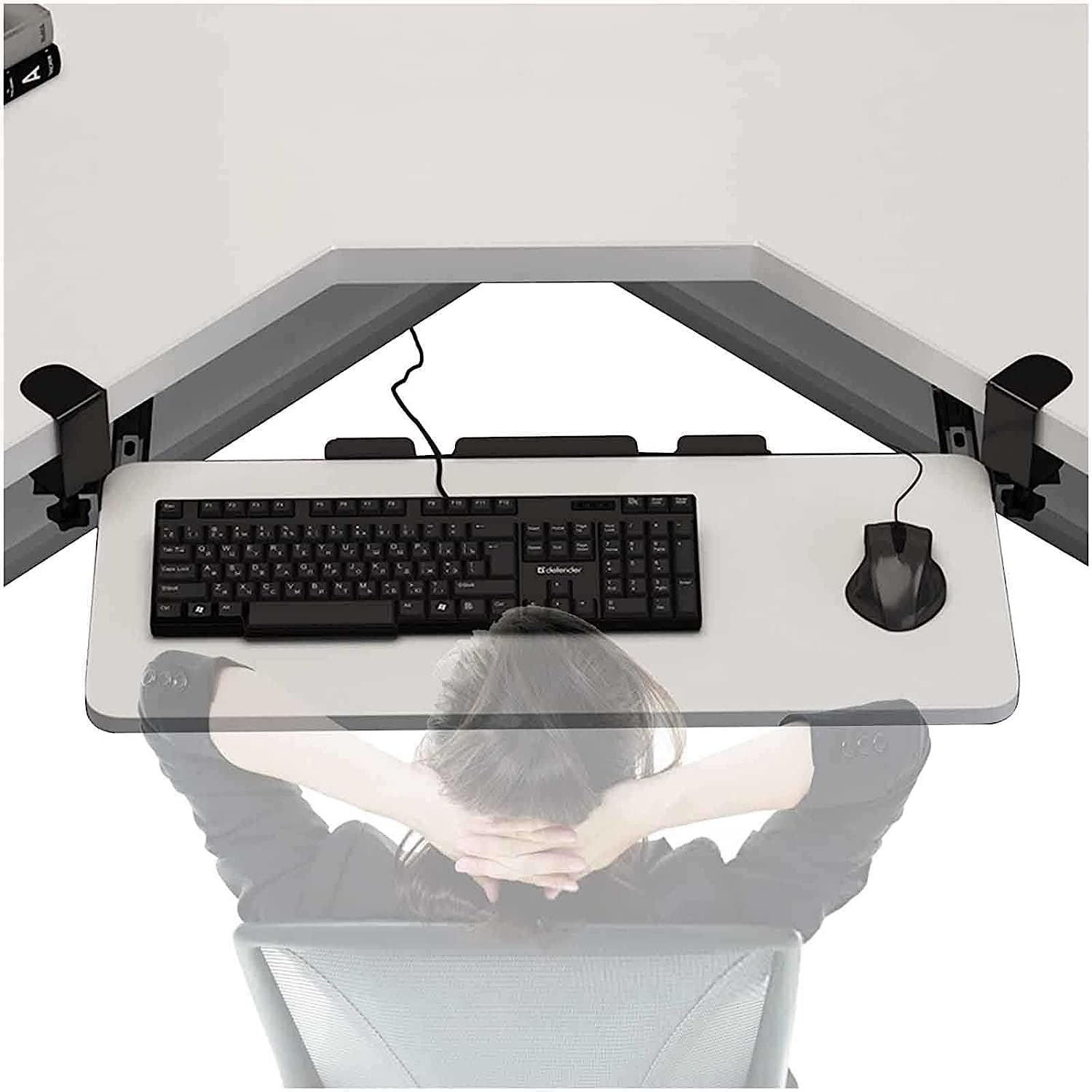 BREWIX C Shaped clamp Under Desk Keyboard Tray, Swivel