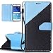 ISAKEN Compatibile con Samsung Galaxy S6 Custodia[PU Pelle] Smerigliato Libro Cover con Supporto Stand e Porta Carte Portafoglio Flip Cover con Magnetica Shock-Absorption Caso, Nero+Blu Chiaro