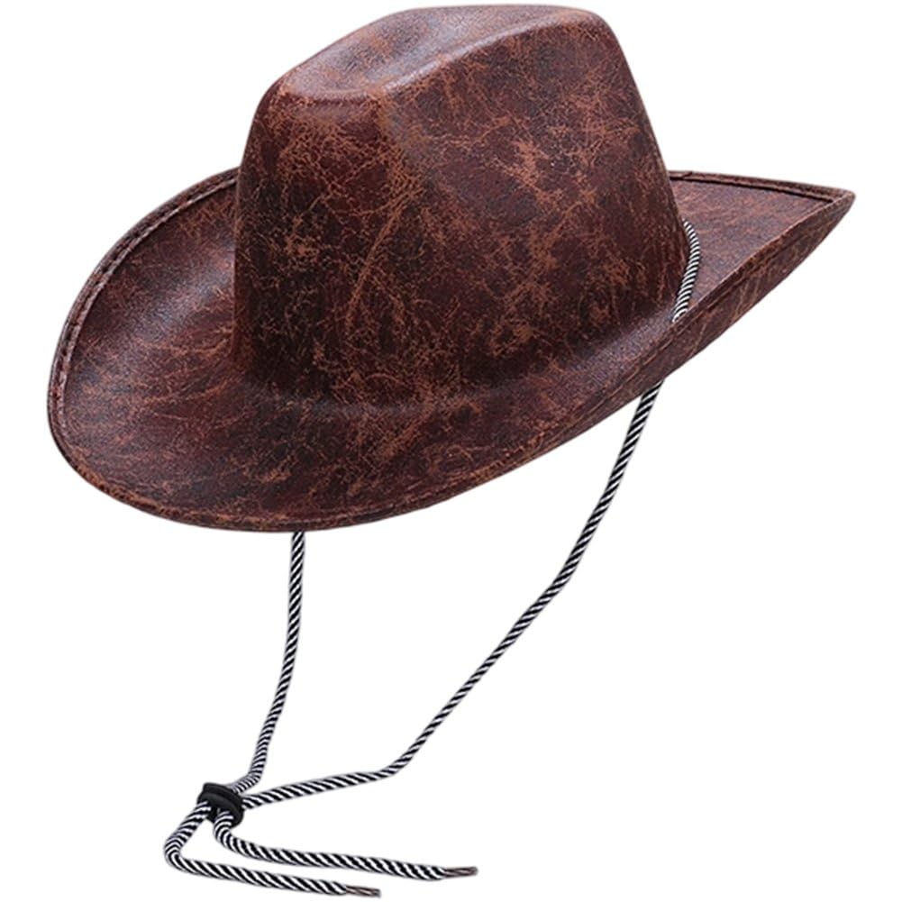 Sofezdo Suede Cowboy Hat Western Cowgirl Cap Vintage Wide-brim Soft Fedora Hat with Adjustable Strap for Men Women