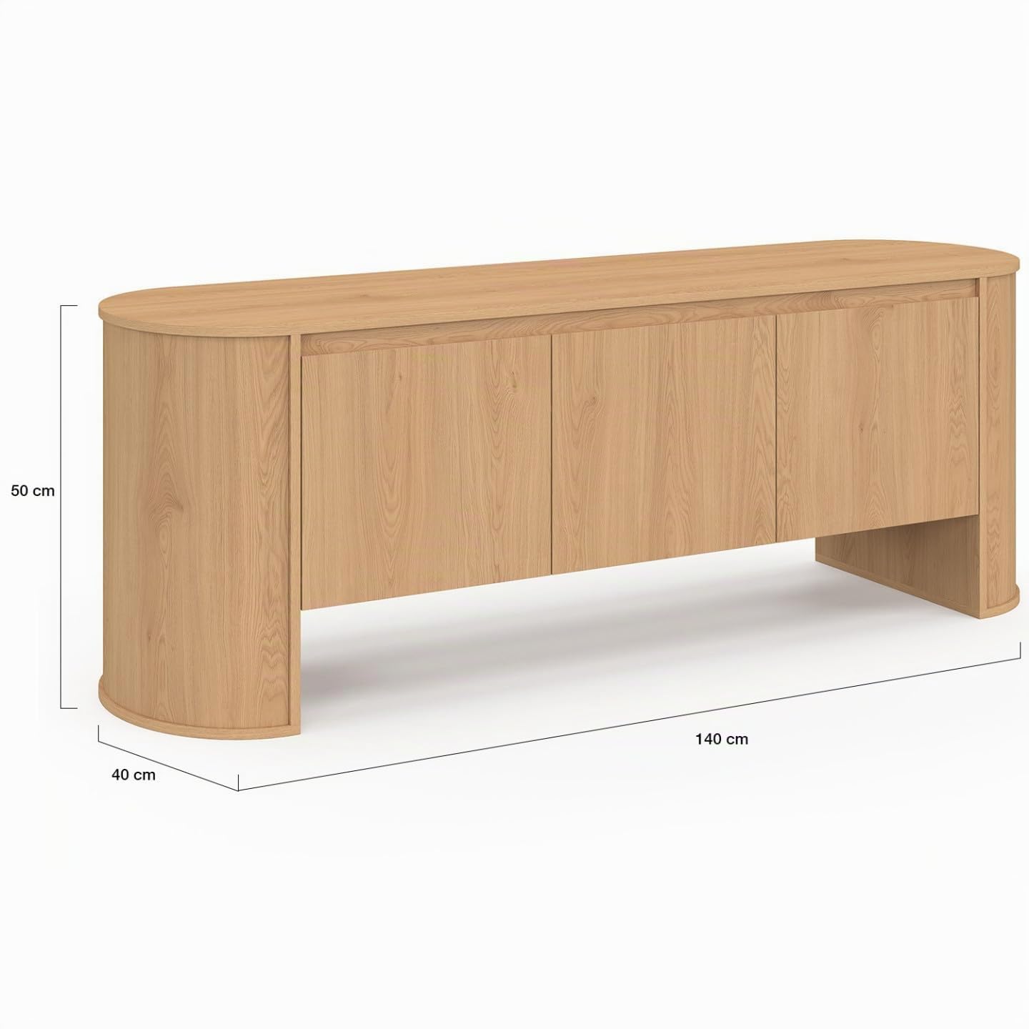 IDMarket - Meuble TV 140 cm DIVIA 3 Portes façon hêtre Design Arrondi