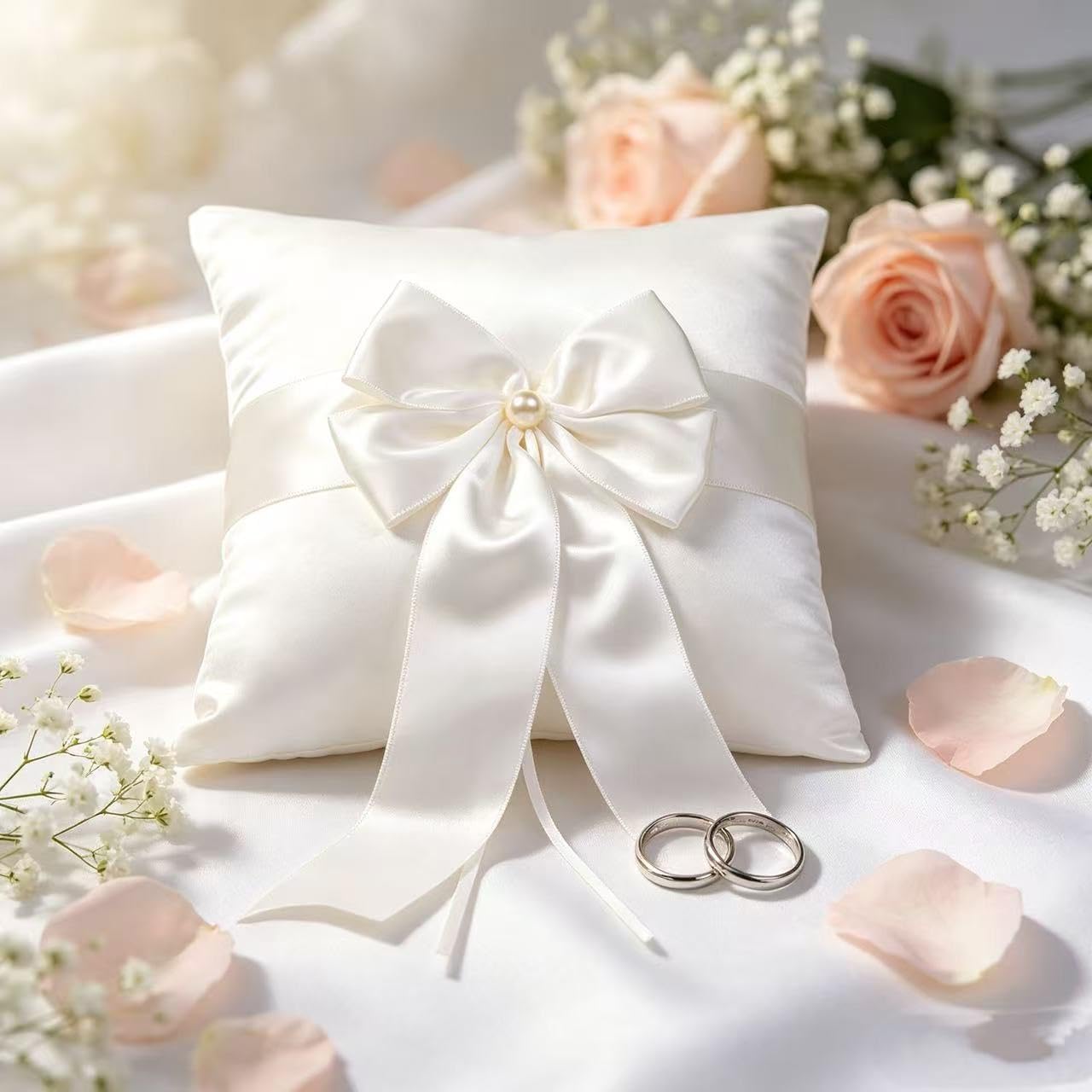 Wedding Ring Bearer Pillow,Ivory Ring Pillow,Ring Bearer Cushion for Wedding Party