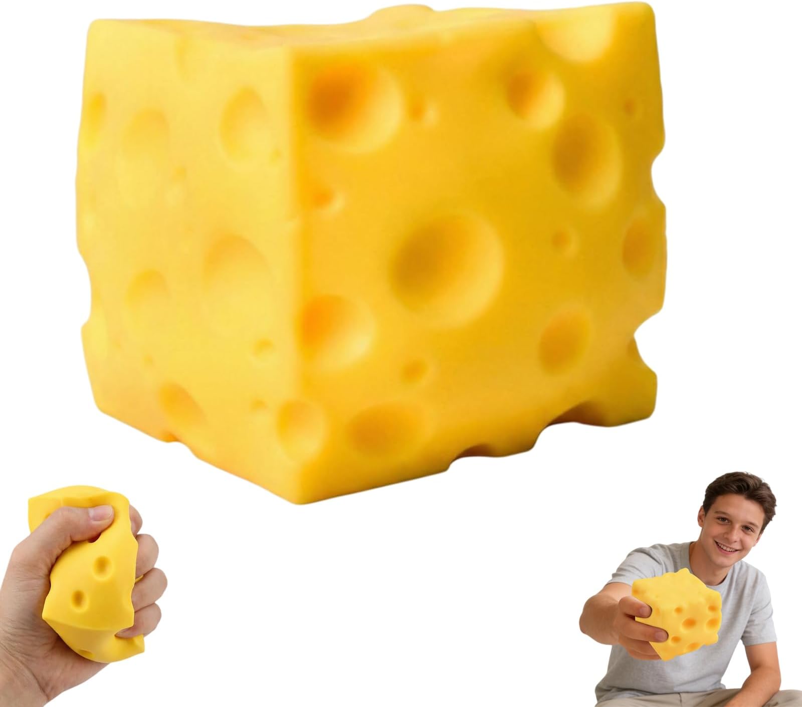 Big Cheese Squishy,Squishy Cheese Block Fidget Toys,Squeeze Cheese Stress Ball,Soft Simulation Food Sensory for Stress Relief (1PCS)