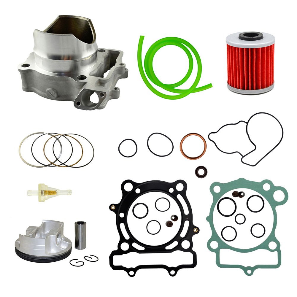 AHL Cilindro de 77mm, kit de juntas de culata, kit de pistón, filtro de aceite, filtro de combustible y tubo de aceite de 40cm compatible con Kawasaki KXF250 2004-2008