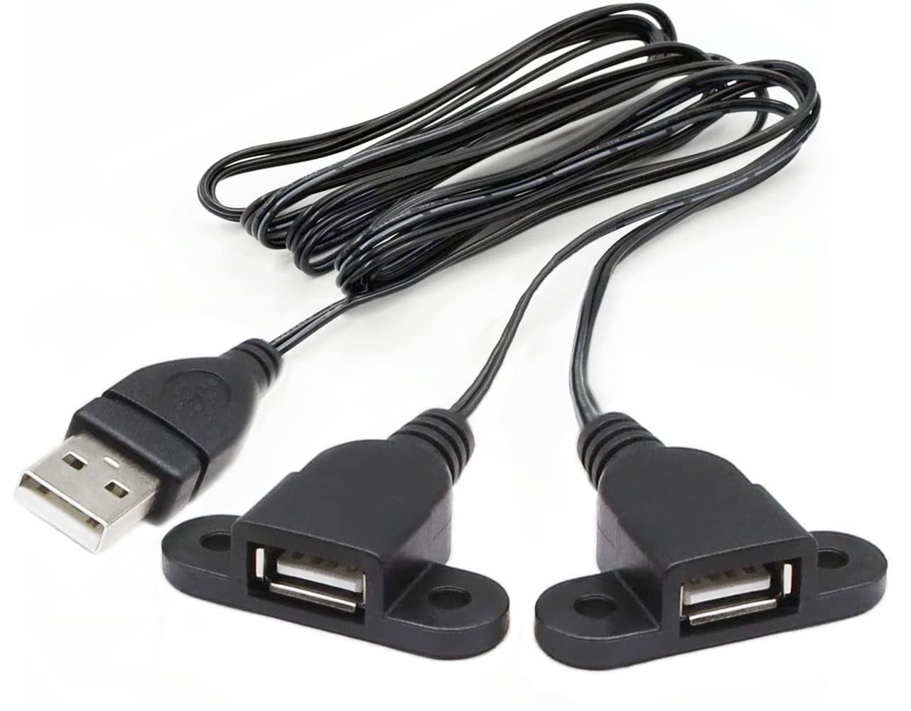 GUOUSB 2.0 Charging Extension CableUSB 2.0 Male to 2 USB 2.0 Female Panel Mount Cable with Screw Hole for Wine Cabinet HotelFurniture Install USB Charging Port - 5ft (1.5m)