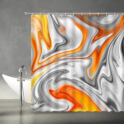 Miniatura 3 de Cortina de ducha gris naranja abstracta moderna arte estético para el hogar, juego de decoración de baño, incluye ganchos, (70 pulgadas de ancho x