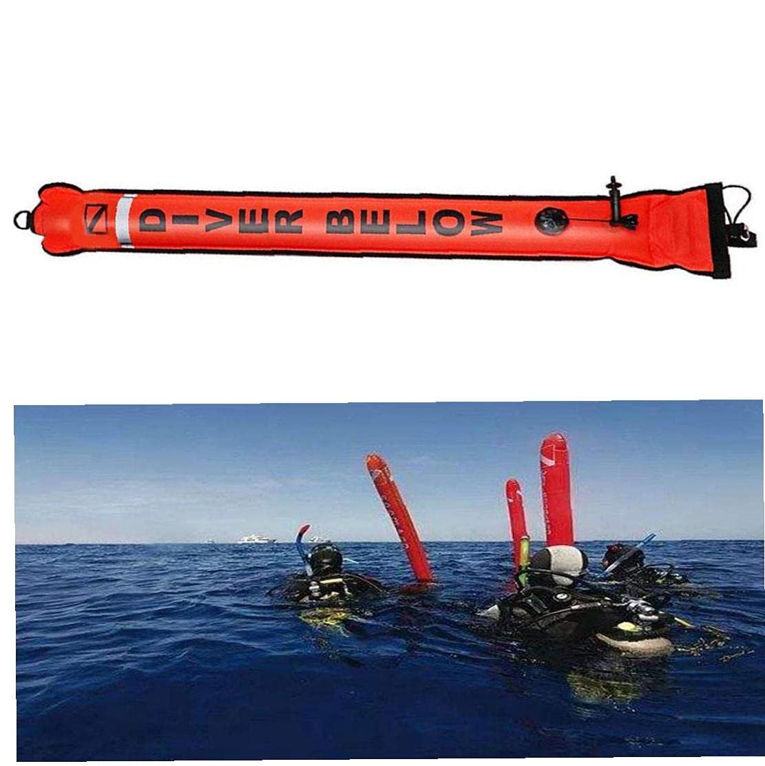 Parachute de palier Plongée Surface Gonflable Marqueur Plongée sous-Marine pour la sécurité sous-Marine plongée avec Tuba Orange 150cm
