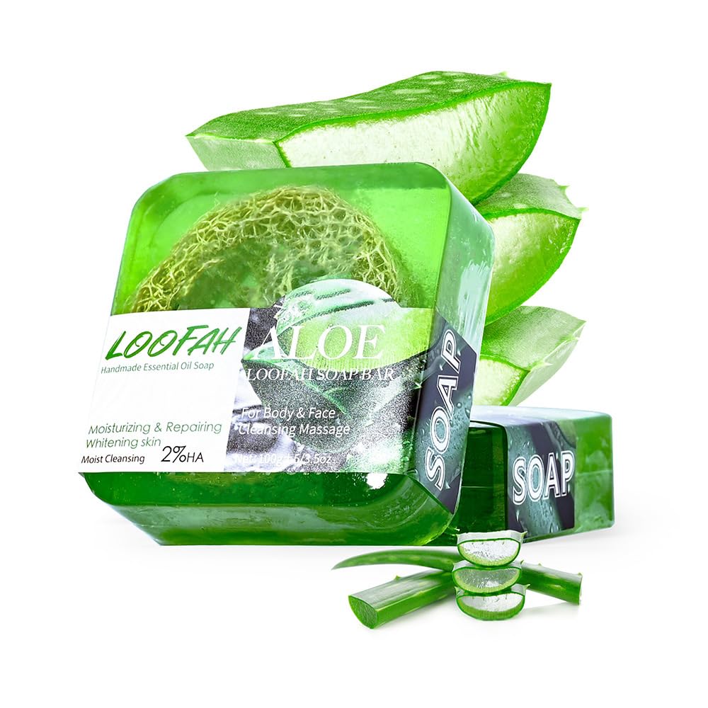 Aloe Vera Hademade Loofah Soap Natural Exfoliating Clean Bar Gentle Cleansing Massage Moisturizing Repairing Organic Handmade with Aloe