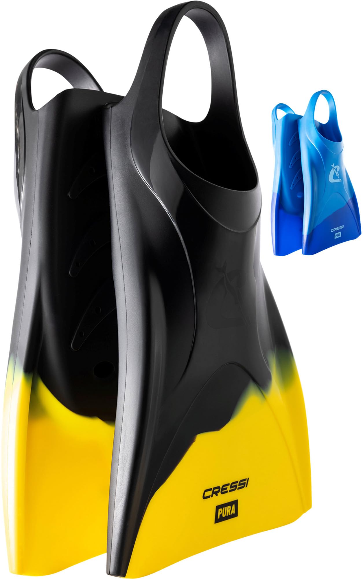 CRESSI Pura Fins Nero/​Giallo 35/​38 - Pinne Pocket Unisex in Silicone Nero/​Giallo per Nuoto e Snorkeling, 35/​38