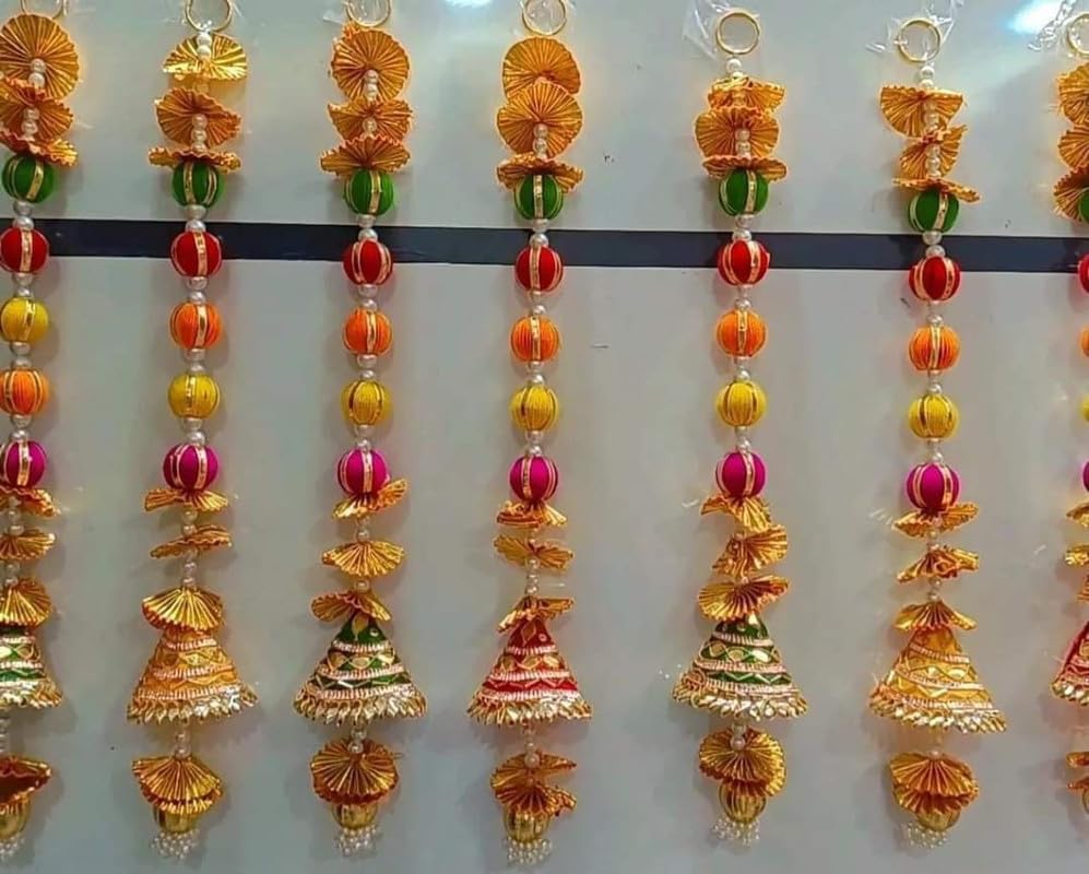 Divyakosh Traditional Gotta Hanging 8 Pcs|Floral Wall Hangings for Temple décor -showpieces for Stage Decor|Handmade Wall Decoration Hanging for Home Decor,Diwali & All Festival Décor| 24 Inch Each|